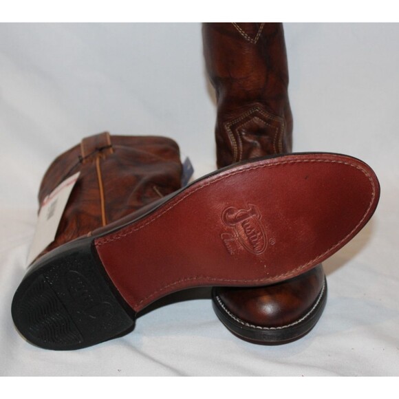 JUSTIN MEN'S DEERLITE ROPER LEATHER BOOTS BROWN MARBLE SZ 6.5 EE WIDE NWT - Picture 5 of 6